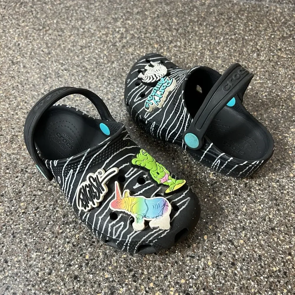Crocs Iconic Comfort Little Kid Toddler Size 11 Multicolor Clogs Slip On Jibbitz